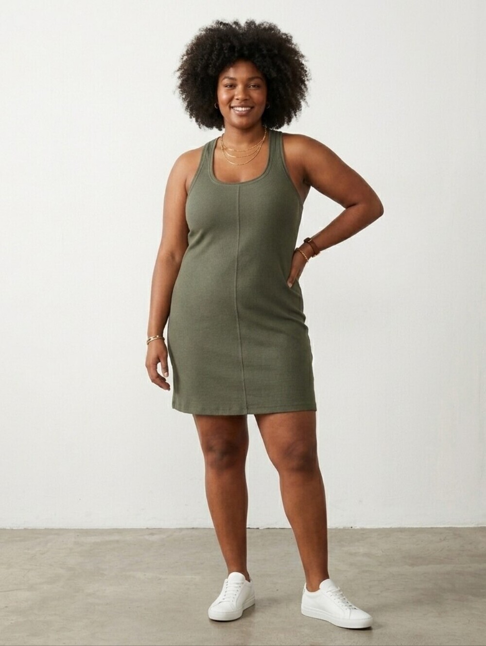 Anthropologie Daily Practice Olive Green Ribbed Elle Dress